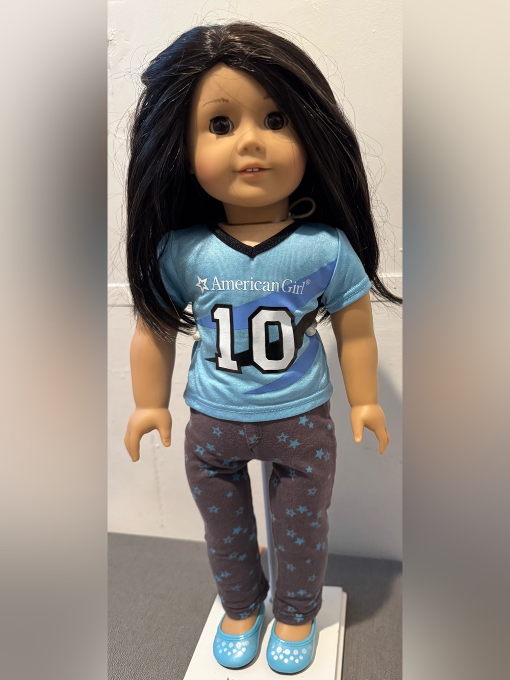 Authentic American Girl 18" Doll Aqua 10 Jersey Star Leggings Shoes Outfit